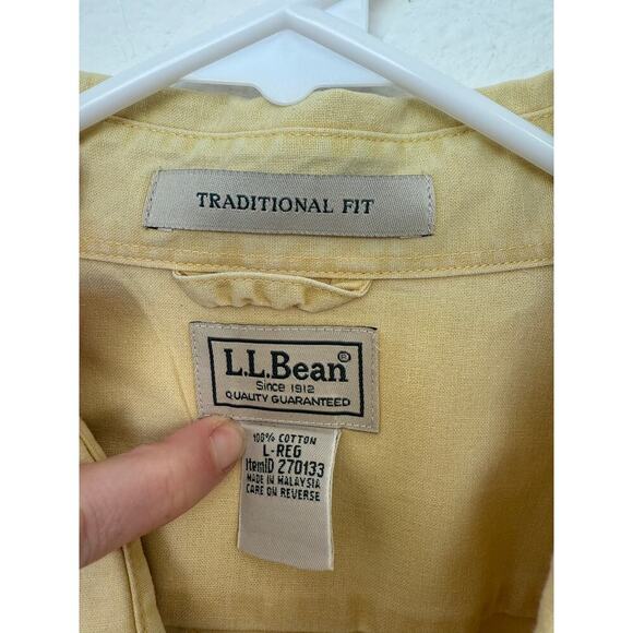 L.L. Bean Mens Pale Yellow Traditional Fit Flap Pocket Button Down Shirt Size L - Picture 3 of 6